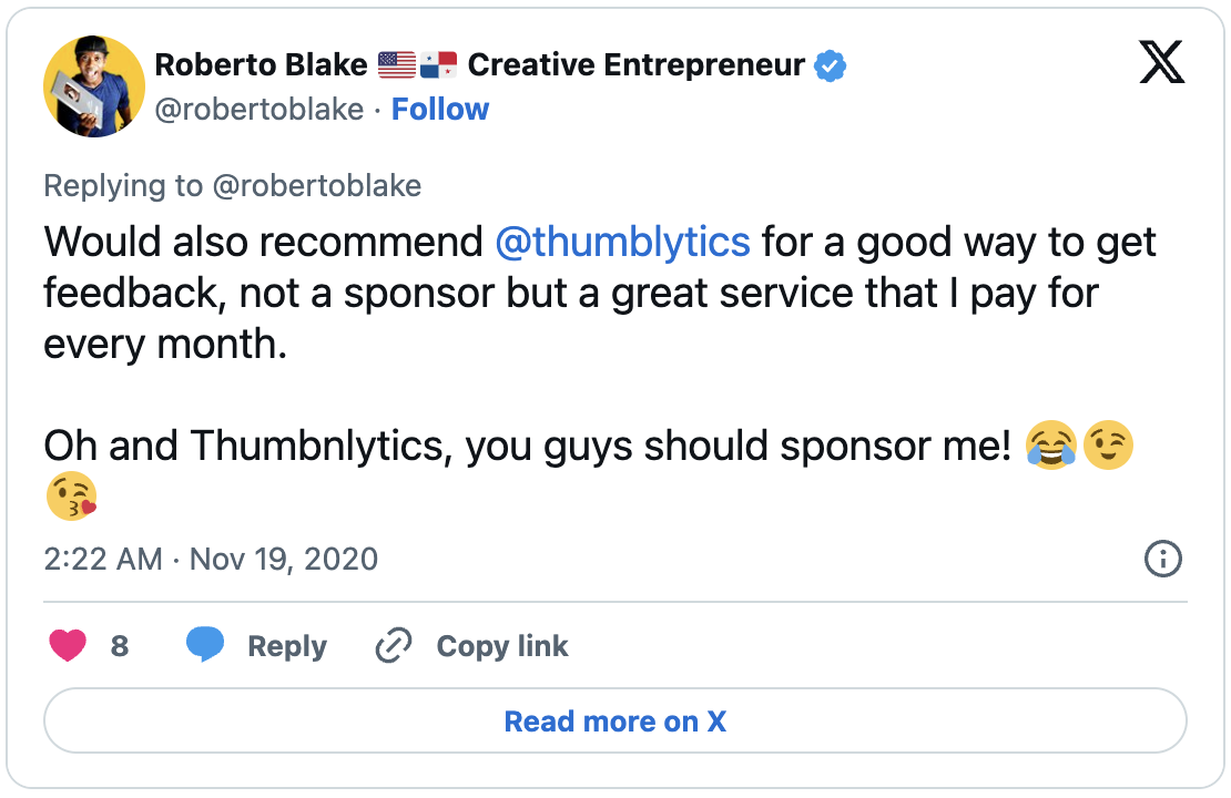 Roberto Blake tweet